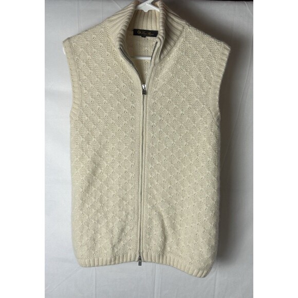 LORO PIANA Unisex 100% Cashmere Ivory Zip Sweater Vest Made in Italy Size 46 - Picture 1 of 8